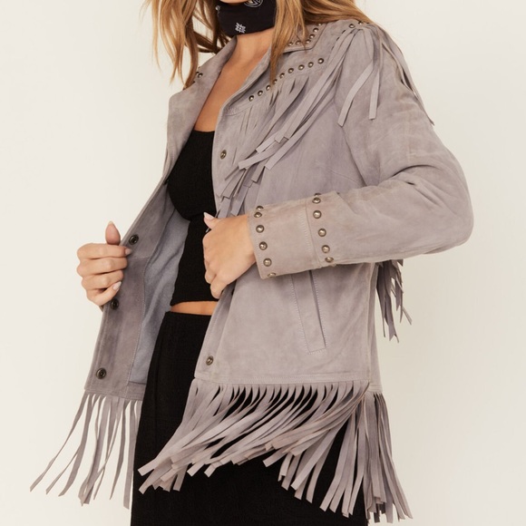 Idyllwind Women's Lavender Studded Fringe Suede leather Jacket RTL $350 L NWT - Picture 9 of 9